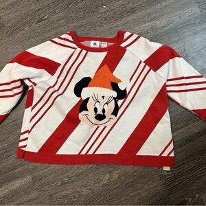 Disney Unisex Red and White Minnie Mouse Christmas Candy Cane Sweater